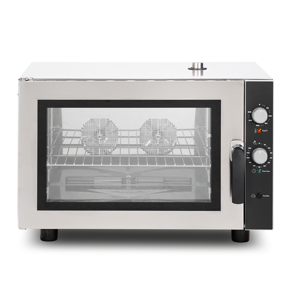 Forno elettrico a convezione per pasticceria, umidificatore, porta bandiera, comandi meccanici, trifase, 4 teglie 600x400 mm