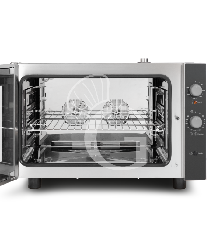 Forno elettrico a convezione per pasticceria, umidificatore, porta bandiera, comandi meccanici, trifase, 4 teglie 600x400 mm