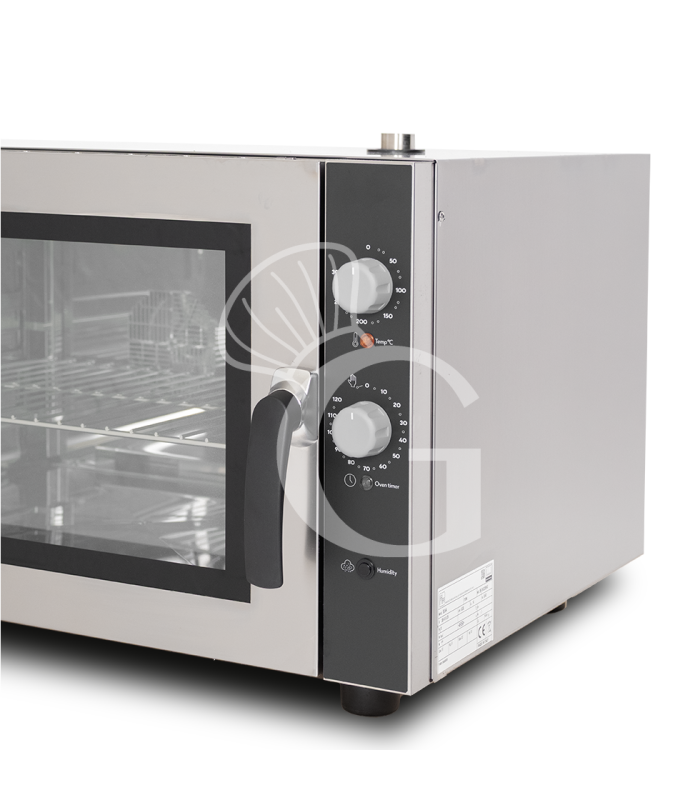 Forno elettrico a convezione per pasticceria, umidificatore, porta bandiera, comandi meccanici, trifase, 4 teglie 600x400 mm