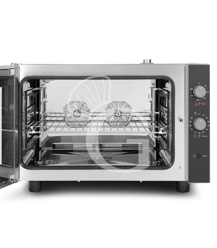 Forno elettrico a convezione per pasticceria, umidificatore, porta bandiera, comandi meccanici, trifase, 4 teglie 600x400 mm