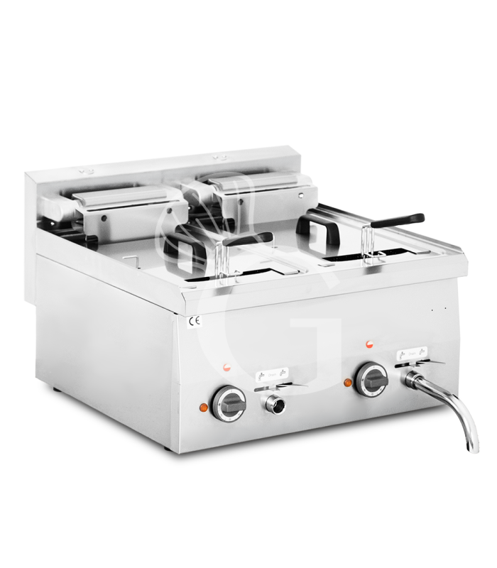 Friggitrice Industriale elettrica da banco 2 vasche 10 + 10 LT 15 Kw Trifase - P 600 mm