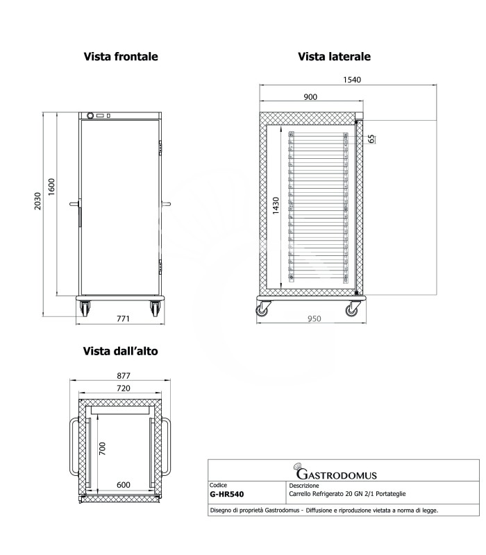 Carrello Refrigerato 20 GN 2/1 Portateglie, 540 Litri, Acciaio Inox AISI 304 con Ruote - SECONDA SCELTA