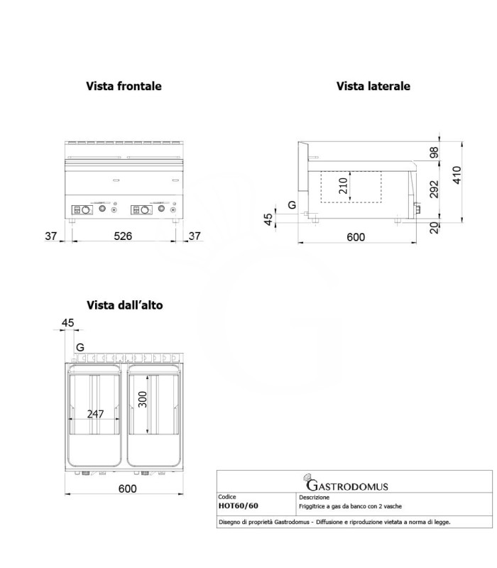 Friggitrice Professionale da banco a gas 2 vasche 8 LT + 8 LT 13600 W
