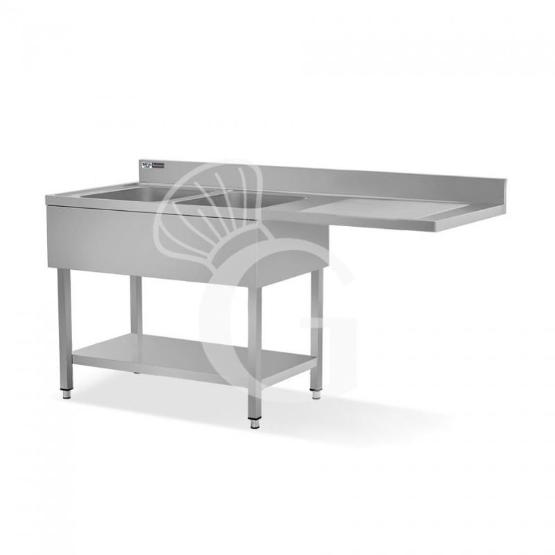 Lavello con vano lavastoviglie,gocciolatoio a destra,2 vasche,L2000xP600xH965mm - con foro rubinetto Ø 32 mm