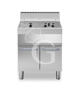 Friggitrice a Gas Professionale 13+13 Litri su armadio chiuso – 2 Vasche con bruciatori non a vista 24 kW