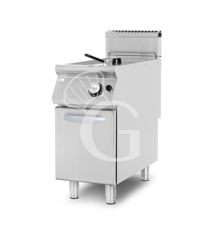 Friggitrice a Gas Professionale 17 Litri su armadio chiuso prof. 900 mm – 1 Vasca con bruciatori non a vista 16 kW