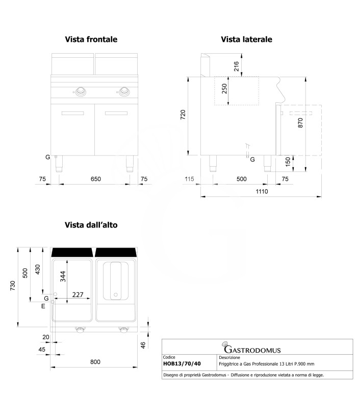 Friggitrice a Gas Professionale 13+13 Litri su armadio chiuso – 2 Vasche con bruciatori non a vista 24 kW