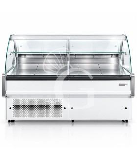 Banco refrigerato ventilato vetro curvo, 0°/+5°C, L 1805 mm, completo di luce, vetro intermedio e vetri posteriori
