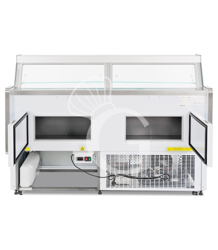 Banco refrigerato ventilato vetro curvo, 0°/+5°C, L 1805 mm, completo di luce, vetro intermedio e vetri posteriori