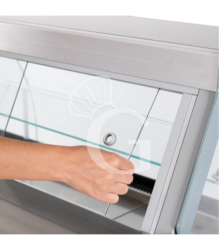 Banco refrigerato ventilato vetro curvo, 0°/+5°C, L 1805 mm, completo di luce, vetro intermedio e vetri posteriori