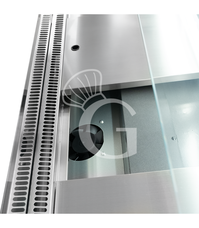 Banco refrigerato ventilato vetro curvo, 0°/+5°C, L 1805 mm, completo di luce, vetro intermedio e vetri posteriori