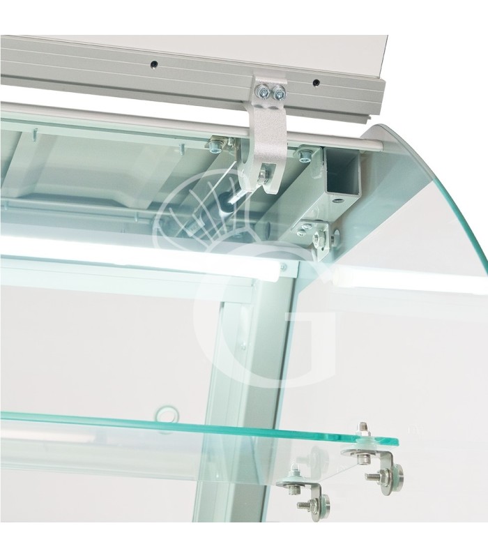 Banco refrigerato ventilato vetro curvo, 0°/+5°C, L 1805 mm, completo di luce, vetro intermedio e vetri posteriori