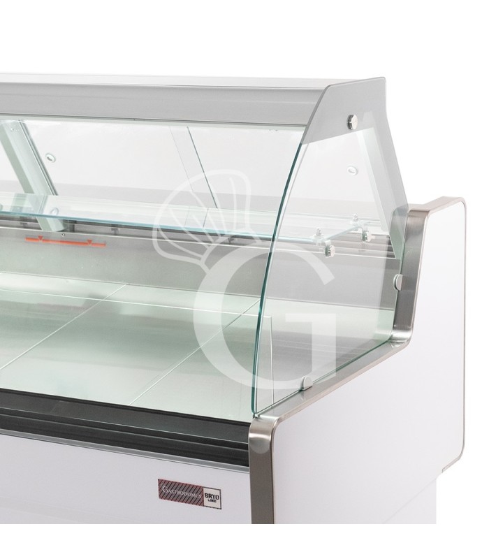 Banco refrigerato ventilato vetro curvo, 0°/+5°C, L 1805 mm, completo di luce, vetro intermedio e vetri posteriori
