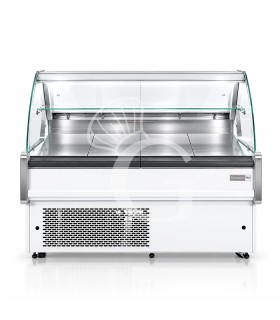 Banco refrigerato ventilato vetro curvo, 0°/+5°C, L 1205 mm, completo di luce, vetro intermedio e vetri posteriori
