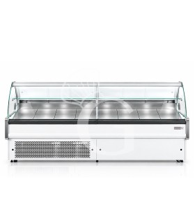 Banco refrigerato ventilato vetro curvo, 0°/+5°C, L 2585 mm, completo di luce, vetro intermedio e vetri posteriori