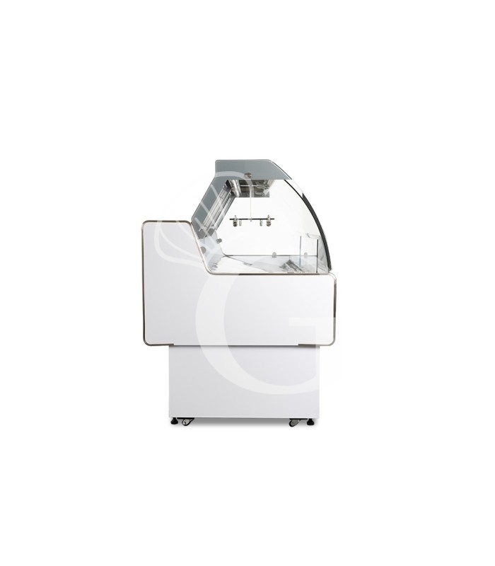 Banco refrigerato ventilato vetro curvo, 0°/+5°C, L 2585 mm, completo di luce, vetro intermedio e vetri posteriori
