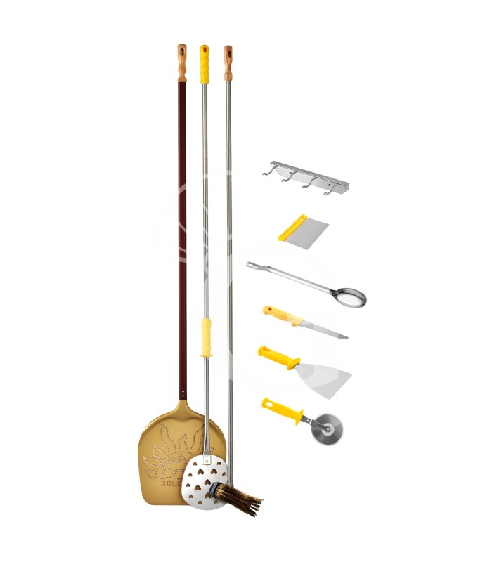 Kit pizzeria con forno elettrico, banco pizza, impastatrice 32 L, stendipizza, affettatrice e set pale.