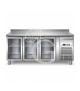 Tavolo refrigerato ventilato 3 porte in vetro alzatina Prof. 700 mm +2°C/+8°C