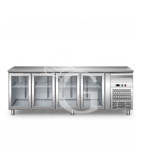 Tavolo refrigerato ventilato 4 porte in vetro Prof. 700 +2°C/+8°C