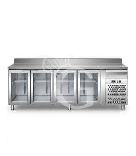 Tavolo refrigerato ventilato 4 porte in vetro alzatina Prof. 700 mm +2°C/+8°C