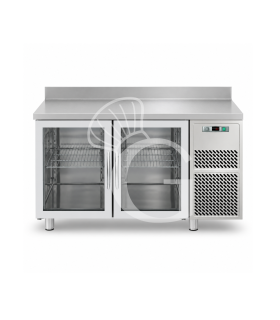 Tavolo refrigerato 2 porte in vetro alzatina Prof. 700 mm 0°C/+10° C piano in inox