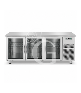 Tavolo refrigerato 3 porte in vetro Prof. 700 mm 0°C/+10°C piano in inox