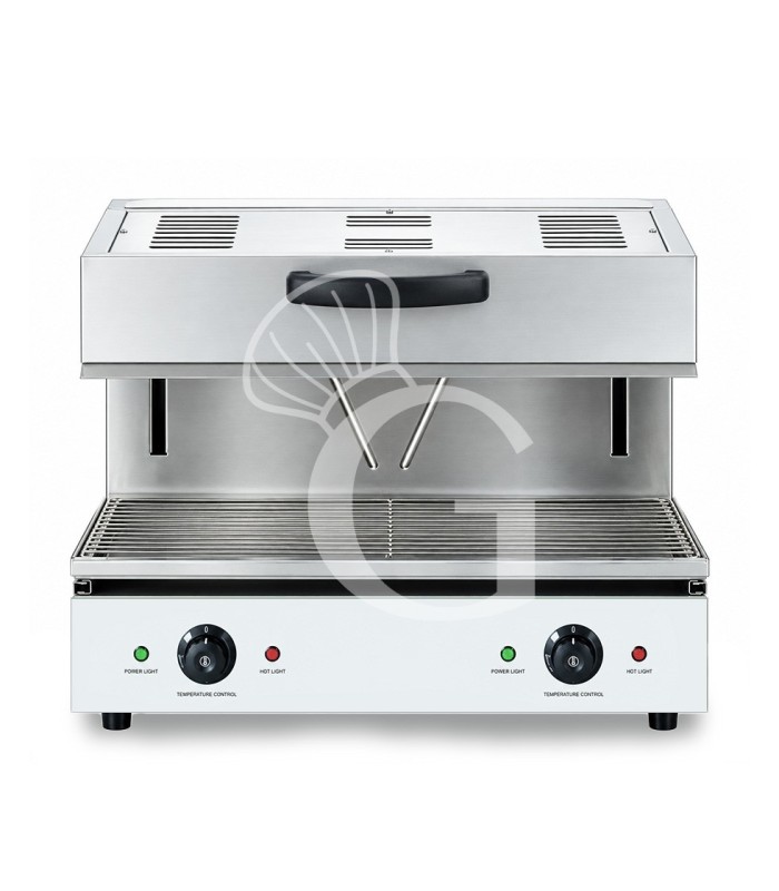 Salamandra professionale trifase 5,6 kW con testa mobile e piano di cottura L 790 x P 330 mm
