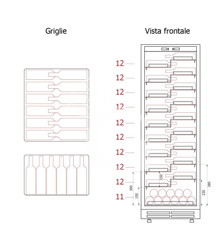 Cantina Vino Ventilata 420 LT 10 ripiani 119 bottiglie +5°C/+22°C