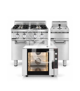 Kit Cottura Professionale per Ristorante – Forno gastronomia, Cucina a gas 4 fuochi e Friggitrice a gas 20 Litri