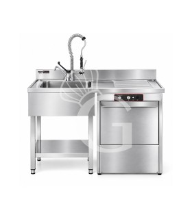 Kit Lavaggio Professionale per Ristorante – Lavello con Vano Lavastoviglie, Lavastoviglie 50×50 e Gruppo doccia con rubinetto
