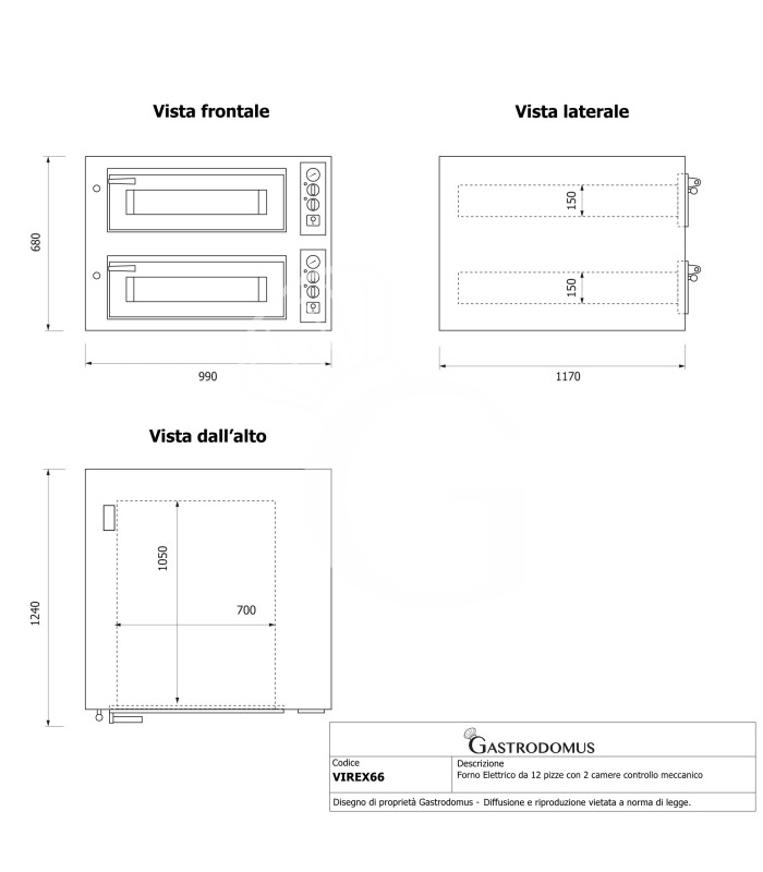 Forno Elettrico per 6+6 pizze diametro 350 mm 2 camere controllo meccanico 15,1 Kw
