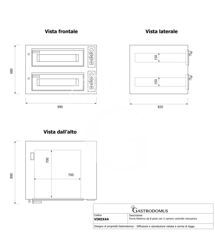 Forno Elettrico per 4+4 pizze diametro 350 mm 2 camere controllo meccanico 11,5 Kw