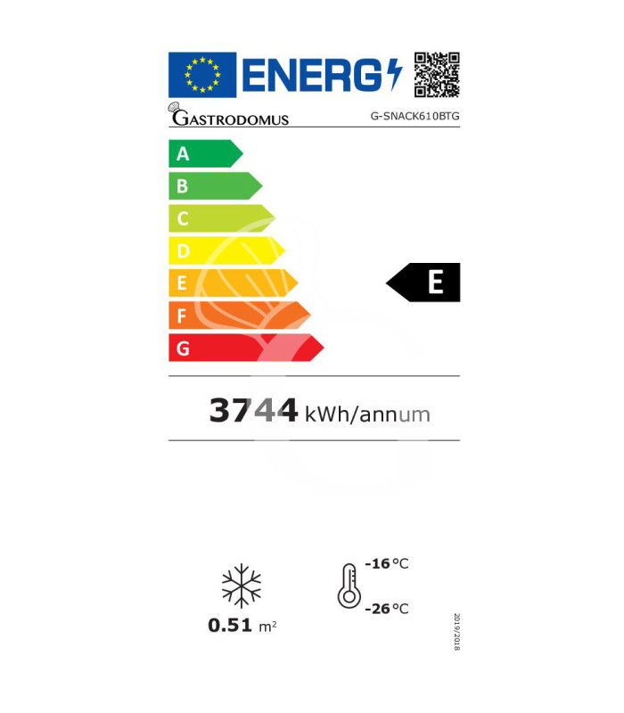 Armadio congelatore ventilato snack con porta vetro 332 LT, -18°C/-22°C, colore nero