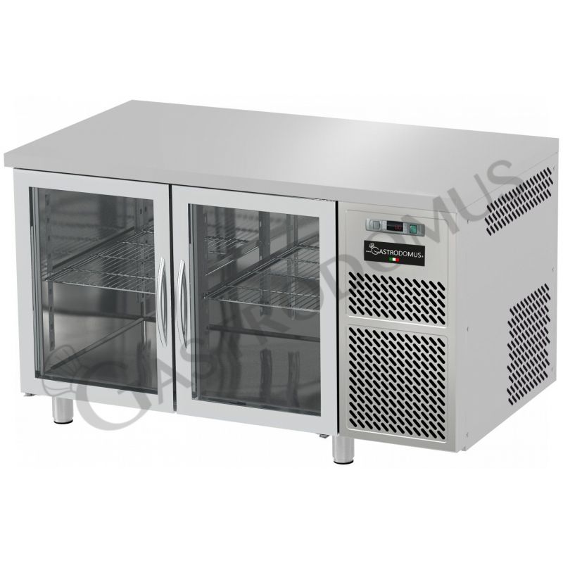 Tavolo Refrigerato Prof. 600 mm 2 porte in vetro 0°C/+10°C piano in inox