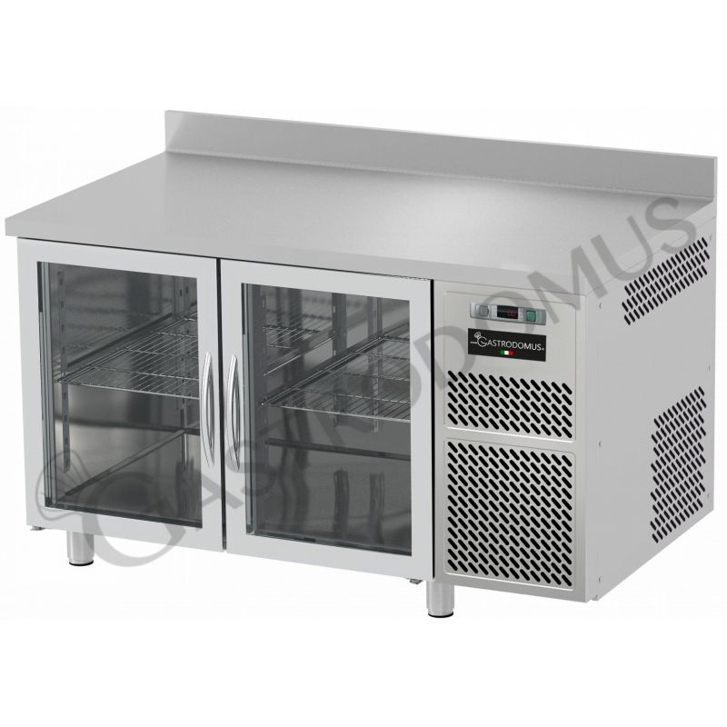 Tavolo Refrigerato Prof. 600 mm alzatina porte in vetro 0°C/+10°C piano in inox