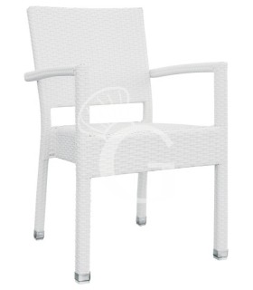 Poltroncina Eco con struttura in alluminio interamente rivestita in filo di polietilene, colore bianco