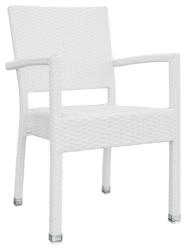 Poltroncina Eco con struttura in alluminio interamente rivestita in filo di polietilene, colore bianco