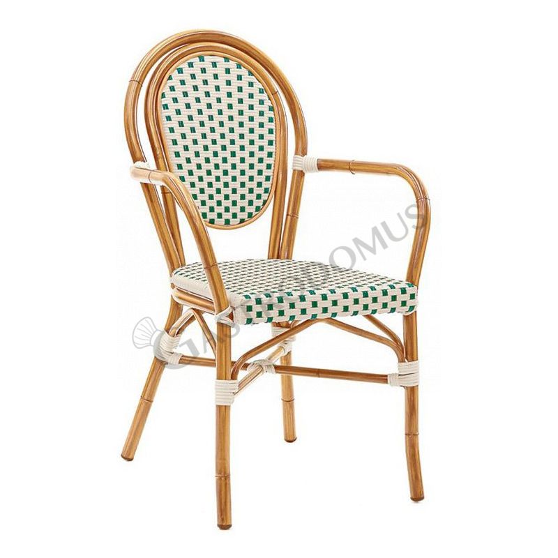 Sedia Polly in alluminio verniciato e bambù, rivestimento in filo di nylon Sedia Polly in alluminio verniciato e bambù, rivestimento in filo di nylon