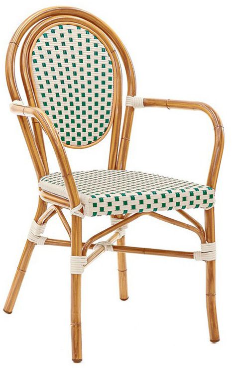 Sedia Polly in alluminio verniciato e bambù, rivestimento in filo di nylon