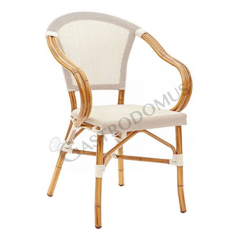 Poltroncina Romance con struttura in alluminio verniciato in bambù, seduta e schienale  in textilene