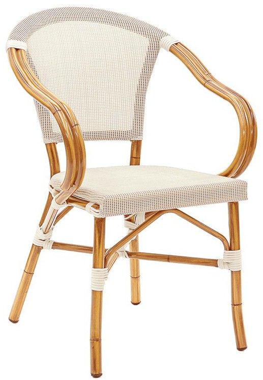 Poltroncina Romance con struttura in alluminio verniciato in bambù, seduta e schienale  in textilene
