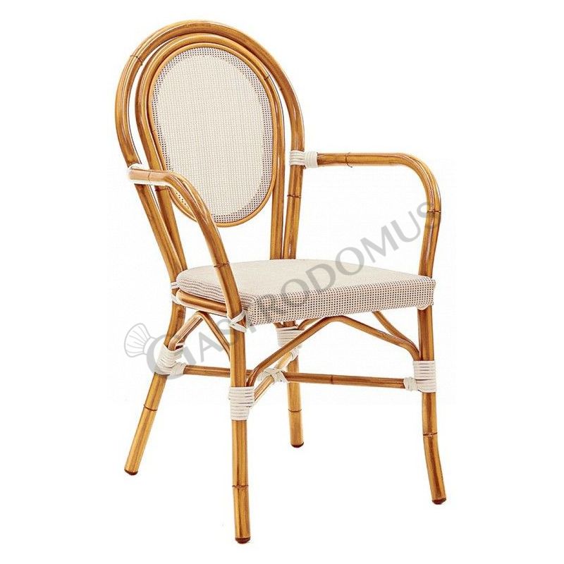 Sedia Love con struttura in alluminio verniciato e bambù, seduta e schienale rivestite in textilene