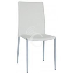 Sedia Duffy con struttura in acciaio verniciato, seduta e schienale in ecopelle, colore bianco