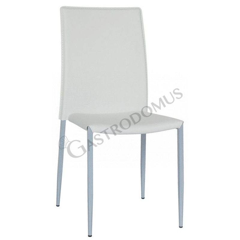 Sedia Duffy con struttura in acciaio verniciato, seduta e schienale in ecopelle, colore bianco Sedia Duffy con struttura in acciaio verniciato, seduta e schienale in ecopelle, colore bianco