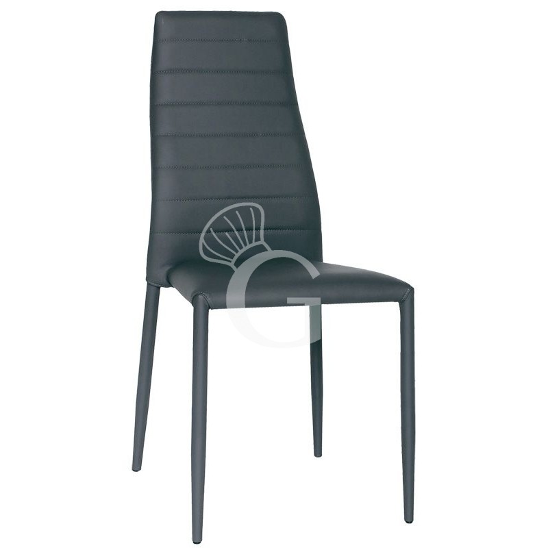 Sedia Style con struttura in metallo, interamente rivestita in ecopelle, colore grigio Sedia Style con struttura in metallo, interamente rivestita in ecopelle, colore grigio