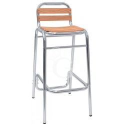 Sgabello Toby in alluminio anodizzato Ø 28 x 1,8 mm e doghe in legno di rovere