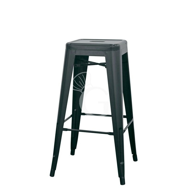 Sgabello Pyramid con struttura e seduta in metallo verniciato, colore nero