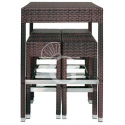 Tavolo e 4 sgabelli in alluminio, rivestimento in filo di polietilene, piano in vetro temperato