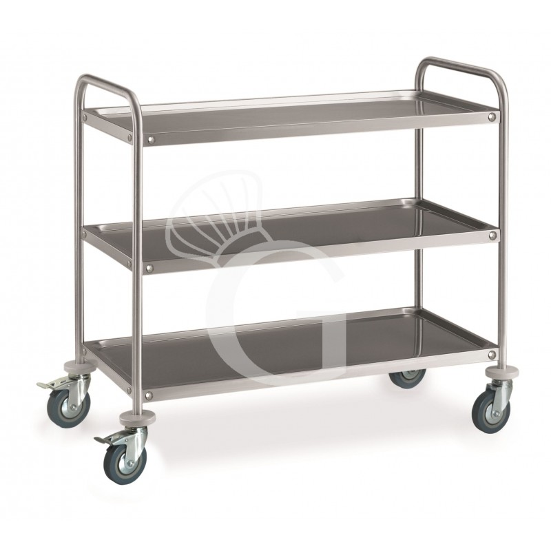 Carrello di servizio in acciaio inox con 3 piani L 1085 mm x P 690 mm x H 935 mm