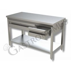 Tavolo inox prof. 600 lungh. 1000 con piano e 2 cassetti